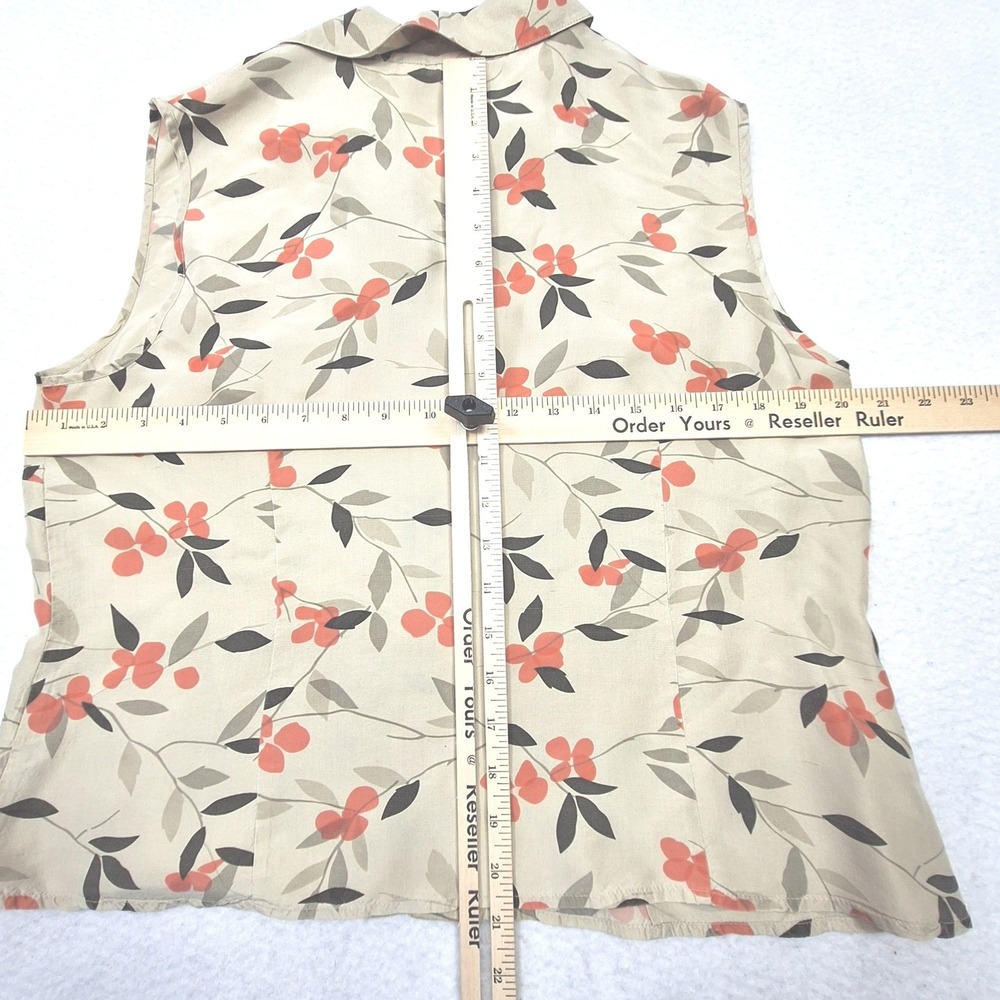 Cleo Blouse Womens Large Tan Floral 100% Silk Sleeveless Button Up Luxury - Picture 4 of 6
